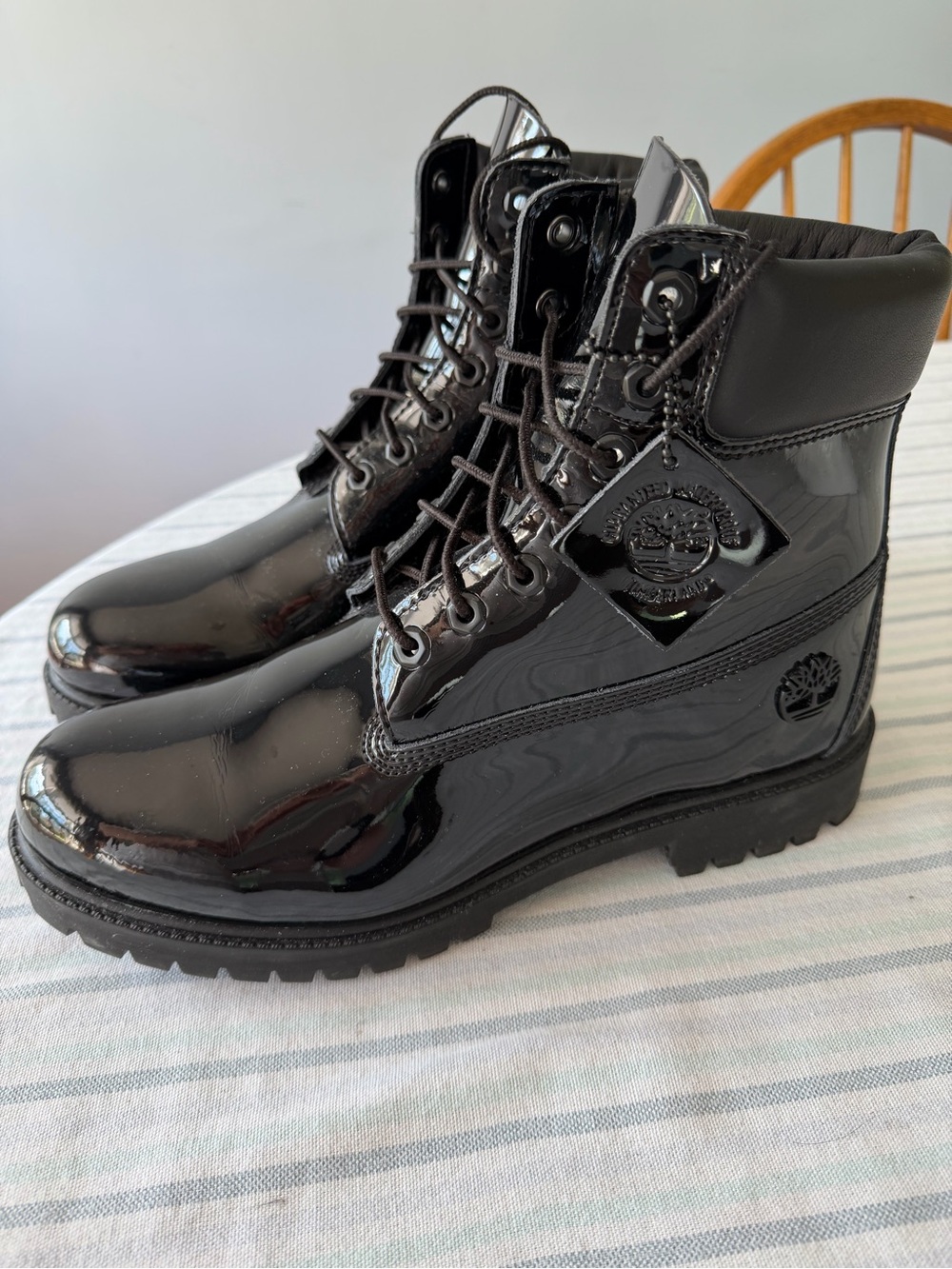 Timberland Glossy Black Patent Lace-Up Boots